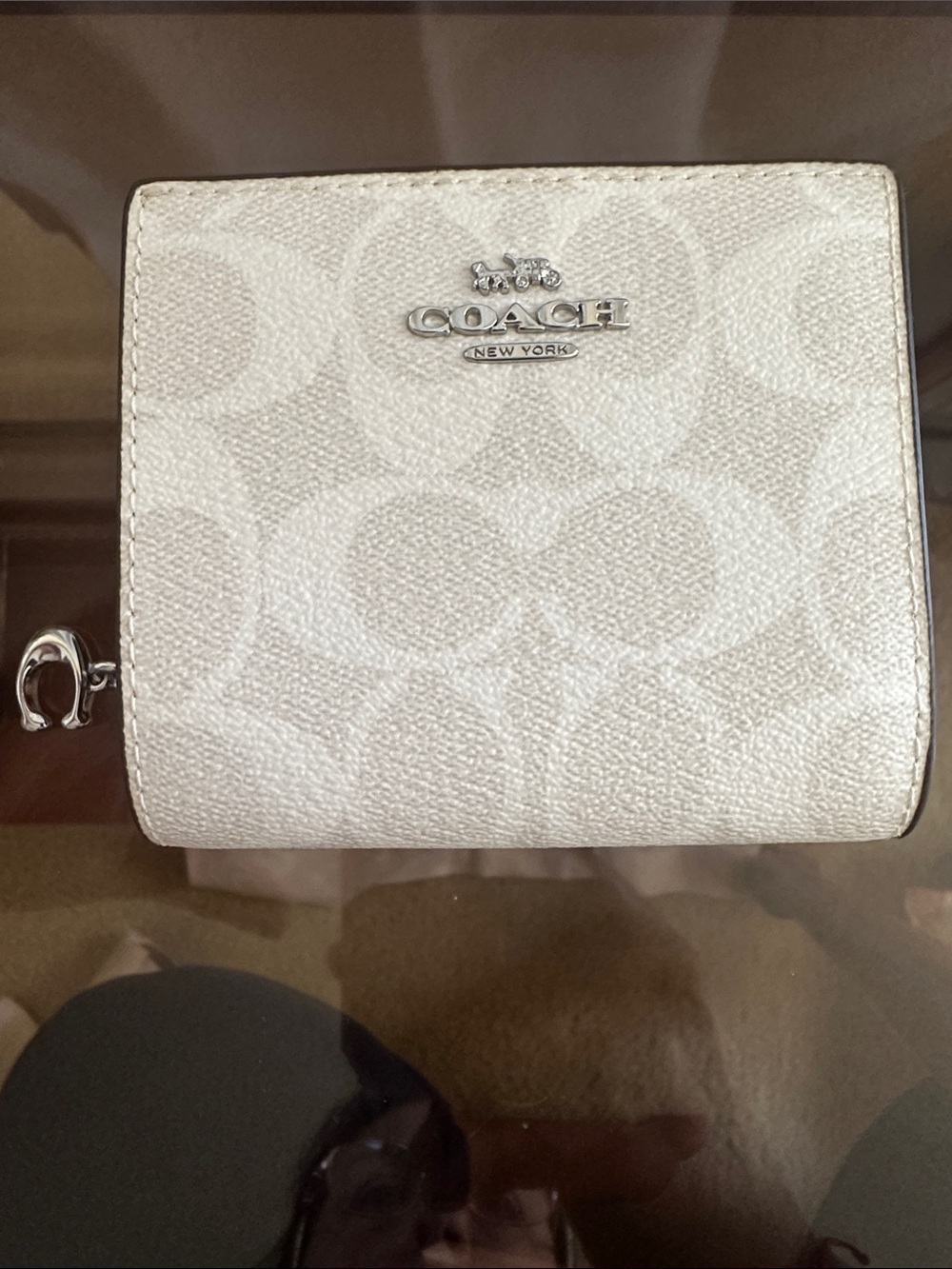 Coach Small Zip Card Wallet in Chalk White with Silver Hardware